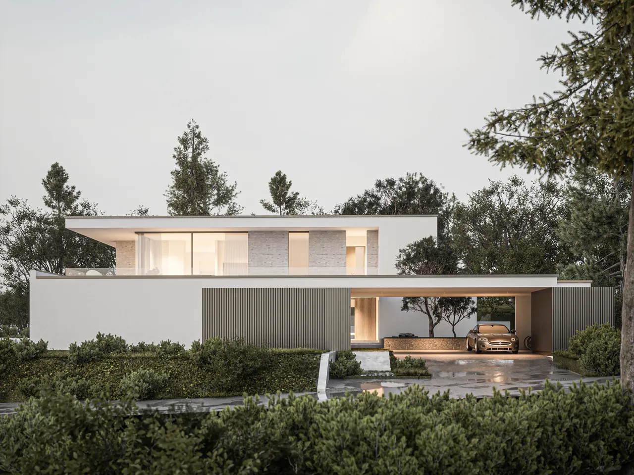 Visualisierung Haus P: Terrasse und auskragendes Obergeschoss